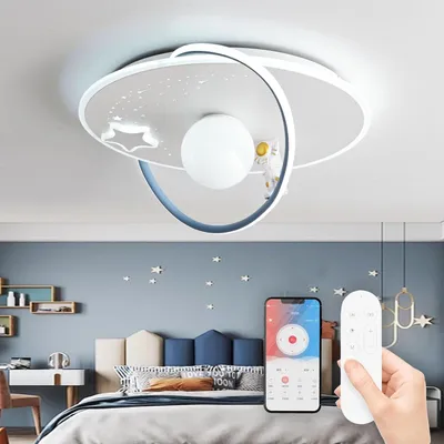 Produktbild von RRBEST LED Kinder Deckenlampe, Modernes Design Mond Astronaut Deckenleuchte, Dimmbar mit Fernbedienung Jungen und Mädchen Kinderzimmer Lampen, Oval De