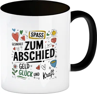 Produktbild von Wünsche Zum Abschied Kaffeebecher in schwarz für Kollegen und Freunde