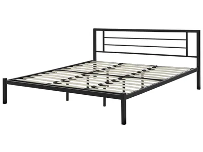 Produktbild von BELIANI Bett Schwarz Metall mit Lattenrost 180 x 200 cm Hohes Kopfteil Ohne Fußteil Schlichtes Modernes Design Schlafzimmer Metallbett Doppelbett