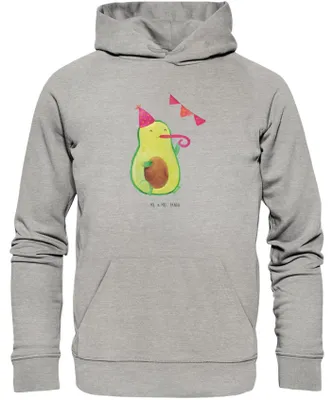 Produktbild von Mr. & Mrs. Panda Organic Hoodie Avocado Geburtstag Größe S - Heather Grey - Geschenk, Sweatshirt, Statement-Hoodie, Feier, Frucht, Hoody, Party, Pullover, Kapuzenpullover