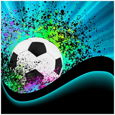 Produktbild von Wallario Wandbild aus Acryl, 50 x 50 cm, freischwebende Optik - Fußball - Design Wellen und Regenbogen in blau