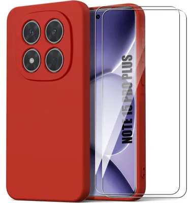 Image de Coque + 2 Verres Trempés pour Xiaomi Redmi Note 15 Pro Plus 5G, Silicone Liquide Anti-Rayures - Rouge