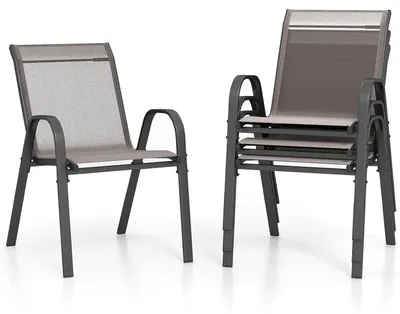 Imagen del producto de Juego de 4 sillas de jardín apilables con reposabrazos, estructura de metal, fabricadas en textilene, ideales para balcones, color gris