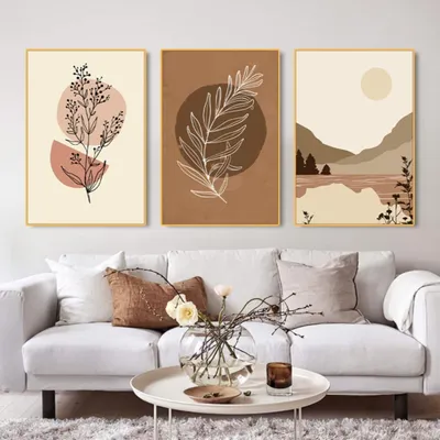 Produktbild von Poster Set 3er Moderne Wandbilder Boho Deko für Wohnzimmer Schlafzimmer Beige 50x70cm