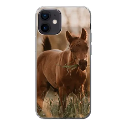 Produktbild von MuchoWow® Handyhülle Schutzhülle Hülle für iPhone 12 Pferd - Sonne - Gras Silikon Softcase Handy Hülle - Schutzhülle