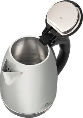 A close-up, high-angle shot of an open electric kettle.