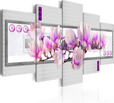 Produktbild von Leinwandbilder Blumen 200x100 cm Vlies Leinwandbild 5 tlg Kunstdruck modern Wandbilder XXL Wanddekoration Design Wand Bild - Magnolien Abstrakt Lederoptik 020110-131