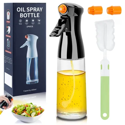 Image de Pulvérisateur d'huile - Flacon pulvérisateur de 200 ml avec 2 buses et une brosse pour flacons - Accessoire de cuisine pour la cuisson et la pâtisserie