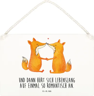 Produktbild von Mr. & Mrs. Panda Schild Füchse Liebe DIN A5 - Weiß - Geschenk, Fuchs, holzbild, Türschild, Freundin, kleine aufmerksamkeit, Partner, Wandbild Holz, Deko