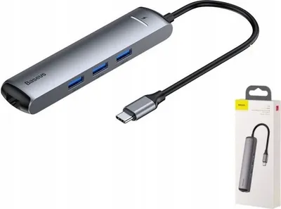 Zdjęcie produktu dla Baseus CAHUB-J0G, USB 3.2 Gen 1 (3.1 Gen 1) Type-C, 100,1000 Mbit/s, Czarny, Srebrny, HDMI, RJ-45, USB 3.2 Gen 1 (3.1 Gen 1) Type-A, USB 3.2 Gen 1 (3.1 Gen 1) Type-C