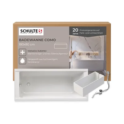 Produktbild von Schulte Körperform-Badewanne Modell Como, Weiß Sanitäracryl, 180x80 cm, Höhe 58 cm, inkl. Set Hartschaum-Wannenträger + Ab- und Überlauf