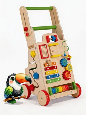Image de KiddyMoon Marcheur en bois Marcheur amusant pour les enfants qui apprennent à marcher, jouet en bois multifonctionnel pour les tout-petits Montessori, WK-002, multicolore
