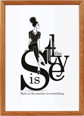 A fashion illustration with text elements.