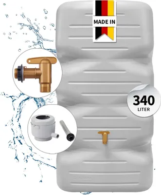Produktbild von GARANTIA CUBUS Gartentank Komplett-Set 340 Liter betongrau inkl. Kunststoff-Auslaufhahn und Fallrohranschluss