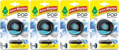 Immagine prodotto di Arbre Magique POP, Profumatore Auto Solido, Fragranza Ocean, Profumazione Delicata e Fresca, Durata Fino a 30 Giorni, Design Italiano, Confezione da 4 Pezzi