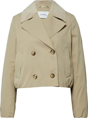 Produktbild von comma Boxy Fit Übergangsjacke mit zweireihigem Knopfverschluss, Smok-Details und Gummizug am Saum, Materialmix