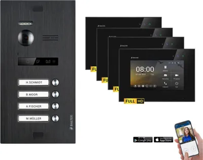 Produktbild von BALTER EVO HD Schwarz Video Türsprechanlage Set 4 Teilnehmer 4x 7" WLAN Monitor Schwarz