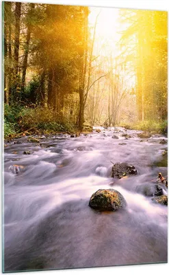 Produktbild von Bilder auf glas - Einteilig - Herbst Wald Berg Fluss - 70x100cm - Glasbilder - Wandbilder - Bilder - zum Aufhängen bereit - Wanddekoration aus Glas - Glas Bilder - Wandbild auf Glas - GPA70x100-0504
