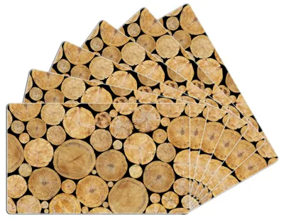 Produktbild von Wallario Frühstücksbrettchen 6er Set aus Glas, je 14 x 23 cm, mit rutschfesten Füßen, Motiv Holzstapel rund