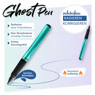 Produktbild von McNeill Ghost Pen Füller mit radierbare Tinte ergonomisch nachfüllbar für Rechts- und Linkshänder metallic TÜRKIS