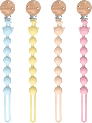 Productafbeelding van Speenketting 2-in-1, bijtring en clip, voor baby, 4 klemmen, siliconen