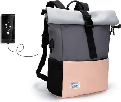 Produktbild von Freizeitrucksack Arbeitsrucksack Groß Damen lässiger Rolltop Rucksack Herren Backpack Tagesrucksack Schulrucksack Sportrucksack mit vielen Fächer wasserabweisend Hohe Kapazität, mit Laptopfach bis 15,6 zoll und externen USB-Anschluss, Rolltop Design