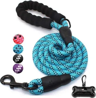 Image de Confortable poignée rembourrée et laisse hautement réfléchissante pour chiens de moyenne et grande taille (5 mètres bleu)