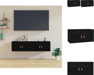 Image de vidaXL Armoires murales 2 pcs. noir 60x30x30 cm pin massif - étagères murales