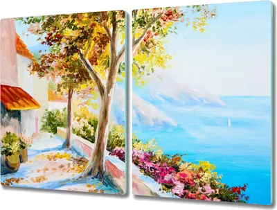 Produktbild von Coloray Schneidebrett Herdabdeckplatte 2x40x52 cm Kochplattenabdeckung Hackbrett Küchenbrett - Bäume Meer Himmel