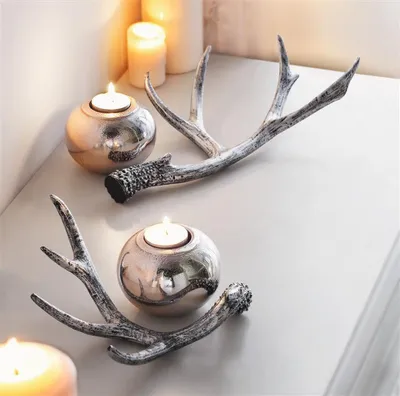 Produktbild von 2x Dekofigur "Geweih" aus Polyresin in schwarz / silber, 18 + 30 cm lang, Dekogeweih, Tischdeko, dekoratives Hirschgeweih