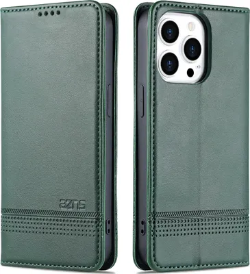 Produktbild von LederHülle für iPhone 13 Pro, Klapphüllen Brieftasche Magnetverschluss Ständer Schutzhülle für iPhone 13 Pro Grün