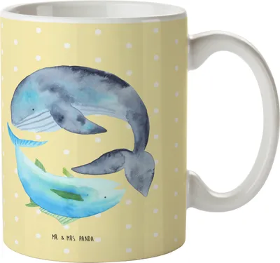 Produktbild von Mr. & Mrs. Panda Tasse Walfisch Thunfisch - Gelb Pastell - Geschenk, Tunfisch, Spruch Lustig, Witz, Teetasse, Kaffeetasse, Des Tages, Wahl, Lustige Sprüche, haferl, Wal