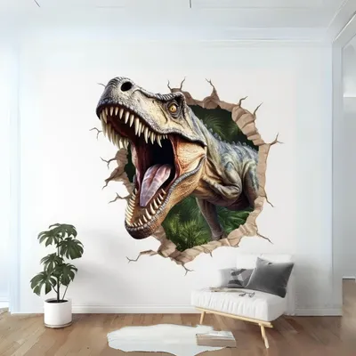 Dinosaurier im dynamischen 3D-Mauerdurchbruch – Decords Wandtattoo, Produktansicht 1