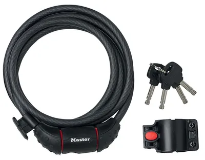 Produktbild von MASTER LOCK Fahrradschloss Kabelschloss [Schlüssel] [1,8 m Stahlkabel] [Wetterfest] [mit Halterung] 8130EURDPRO - Ideal für Fahrräder, Elektrisches Fahrradectric, Skateboards, Kinderwagen, Mähmaschine und andere Sportgeräte