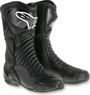 A pair of black Alpinestars motorcycle boots.
