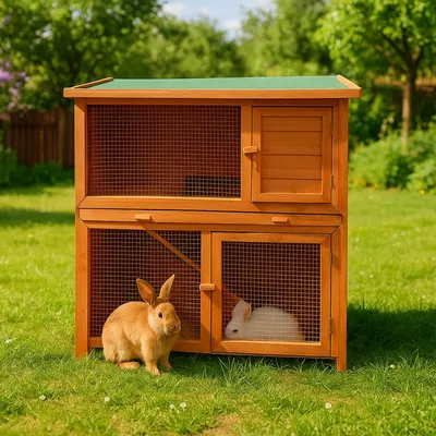 Produktbild von Kleintierstall aus Holz in Braun, ideal für Kaninchen