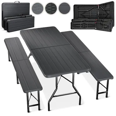 Image de Ensemble de 3 éléments anthracite : table pliante pour bières et bancs pour bières