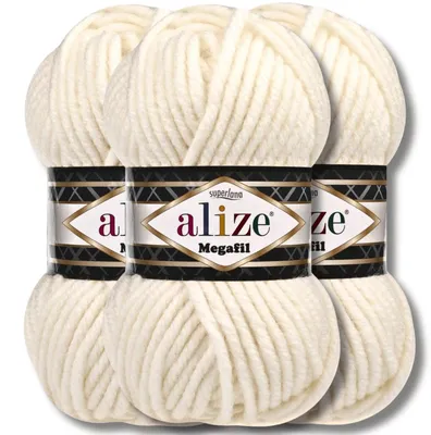 Productafbeelding van Alize 3x 100g Superlana Megafil, dikke wol, effen kleur, geschikt voor haken en breien (lichtbeige - 62)