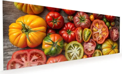 Produktbild von Küchenrückwand Spritzschutz Glas mit Motiv Verschiedene Tomaten 40 x 40 cm