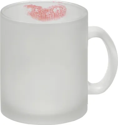 Produktbild von Glas Tasse mit Putz-Schaf und Lippenstift Motiv