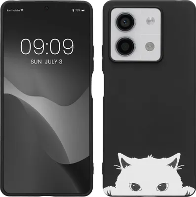 Produktbild von kwmobile Hülle kompatibel mit Xiaomi Redmi Note 13 5G - Handyhülle Silikon Case - gierige Katze Schwarz Weiß