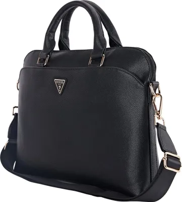 Obrázok produktu pre Guess taška na notebook 15"PolyuretánGrained Triangle Logo, ekologická koža, nastaviteľný popruh – čierna