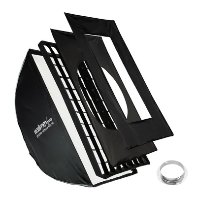 Produktbild von Walimex pro Studio Softbox 60x90cm + Elinchrom Adapter 15,2cm, 360°, Schirmfunktion, inkl. Grid, Masken, Bowens Adapter und Transporttasche, ideal für Produkt- und Peoplefotografie