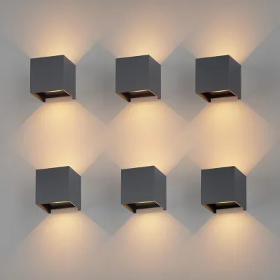 LED-Wandleuchten 6er-Set, 12W, warmweiß 3000K, IP65, anthrazit