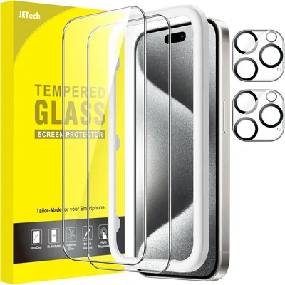 Produktbild von Schutzfolie für iPhone 15 Pro 6,1 Zoll mit Kameraschutz, 2 Stück, HD Klar, Panzerglas