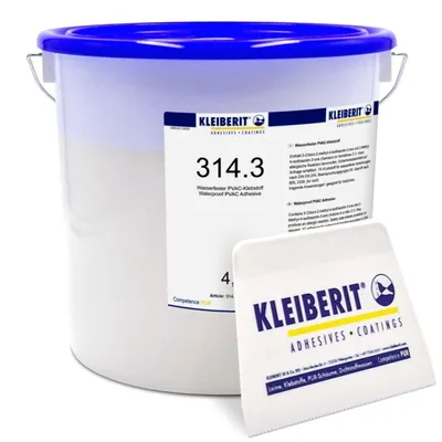 Produktbild von KLEIBERIT 314.3 PVAc D4 Holzleim 4,5 kg Set inkl. Leimspachtel – wasserfester D4-Leim für Fenster, Türen, Treppen & Keilzinkenverleimung