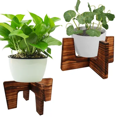 Productafbeelding van Plantenstandaard voor binnen - Houten bloempotstandaard voor potten van 15-40 cm - 2 stuks