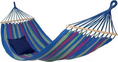 Produktbild von Famanu Hängematte wetterbeständig UV-beständig 210 x 120 cm bis 180 kg - blau gestreift