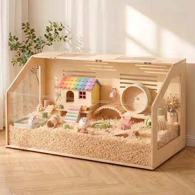 Produktbild von DOMIPET Holz-Hamsterkäfig 100x50x50 cm mit Acrylscheiben, Nagersicheres Kleintiergehege für Hamster, Meerschweinchen & Chinchillas