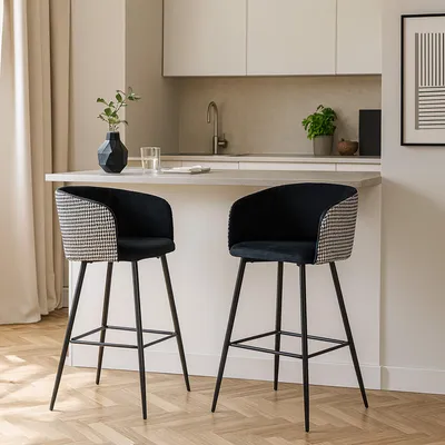 Produktbild von 2er Set Barhocker mit Lehne moderner Barstuhl in Schwarz/Weiß